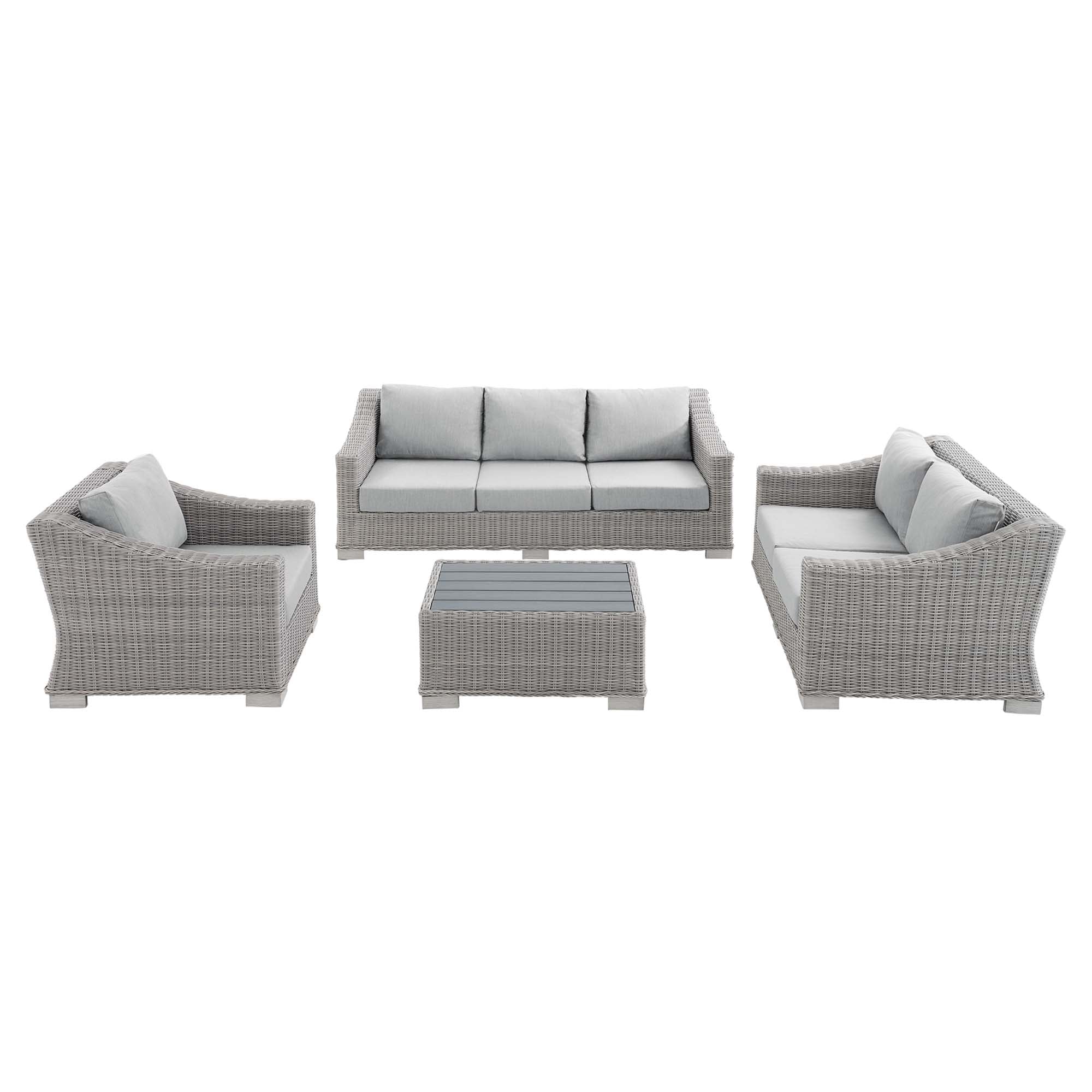 Conway 4-Piece Sunbrella® Outdoor Patio Wicker Rattan Furniture Set - Light Gray Gray
