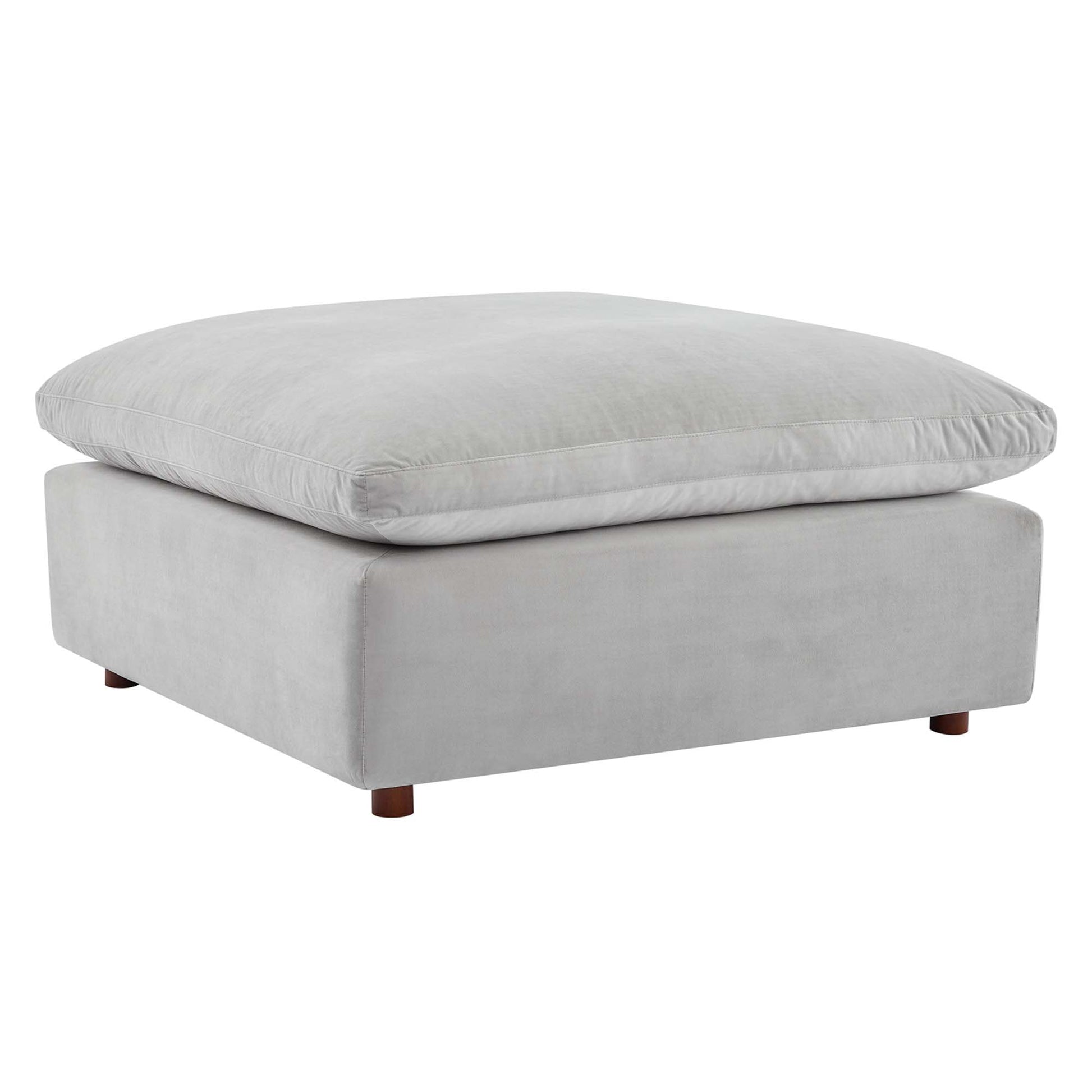 Commix Down Filled Overstuffed Performance Velvet Ottoman - Light Gray