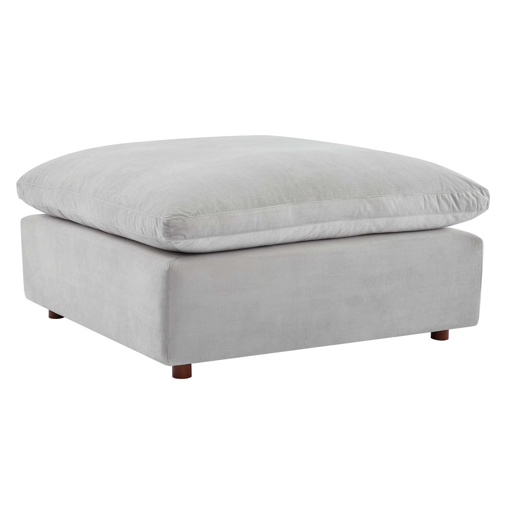 Commix Down Filled Overstuffed Performance Velvet Ottoman - Light Gray