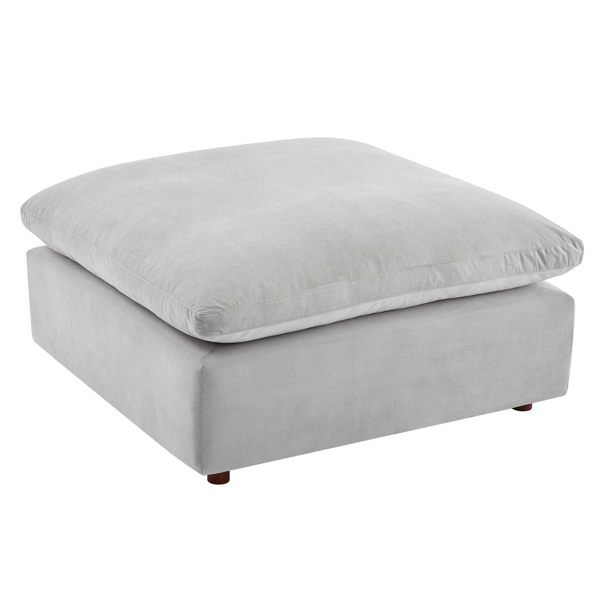 Commix Down Filled Overstuffed Performance Velvet Ottoman - White