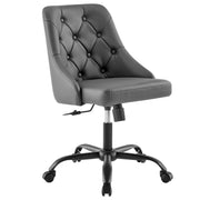 Distinct Tufted Swivel Vegan Leather Office Chair - Black Gray