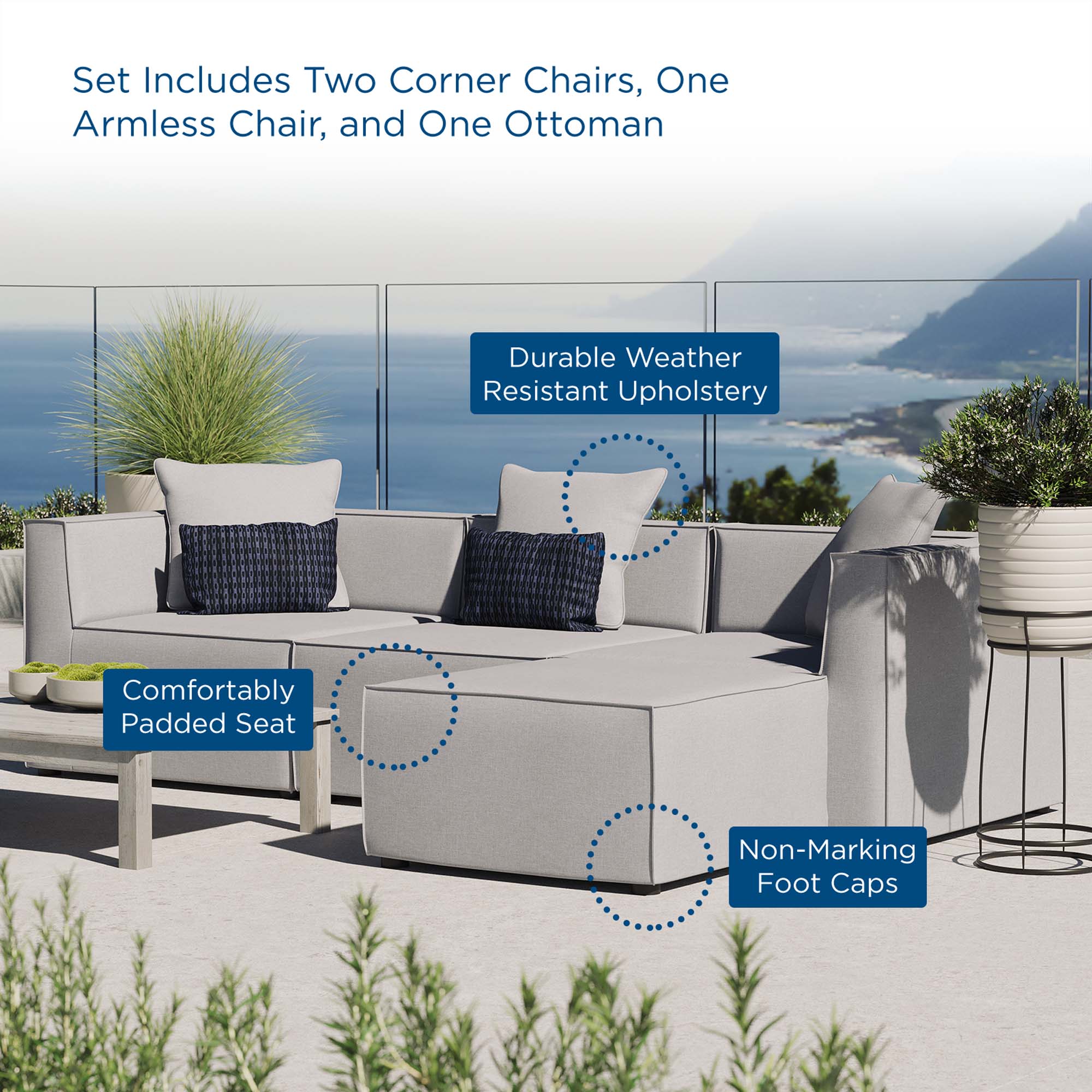 Saybrook 4-Piece Outdoor Upholstered Sectional Sofa