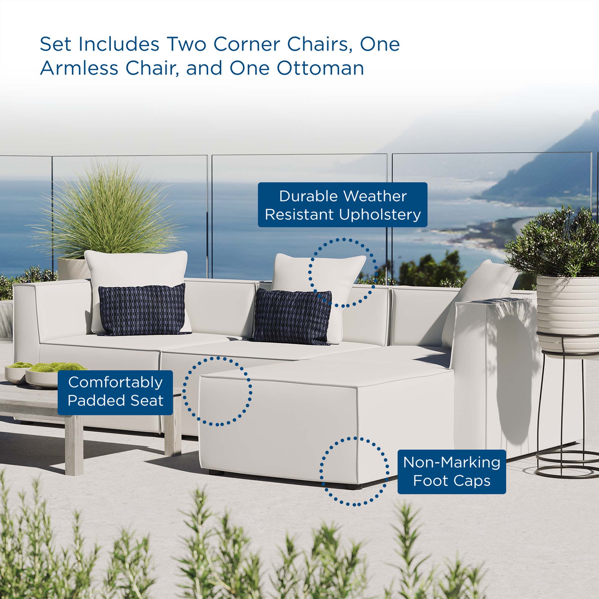 Saybrook 4-Piece Outdoor Upholstered Sectional Sofa