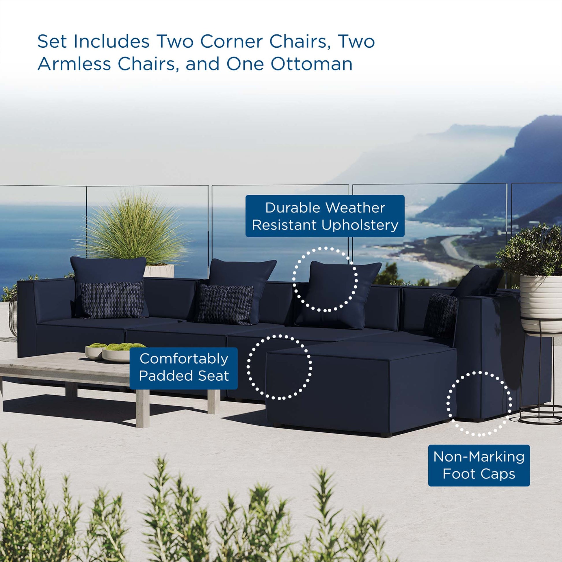 Saybrook Outdoor Patio Upholstered 5-Piece Sectional Sofa