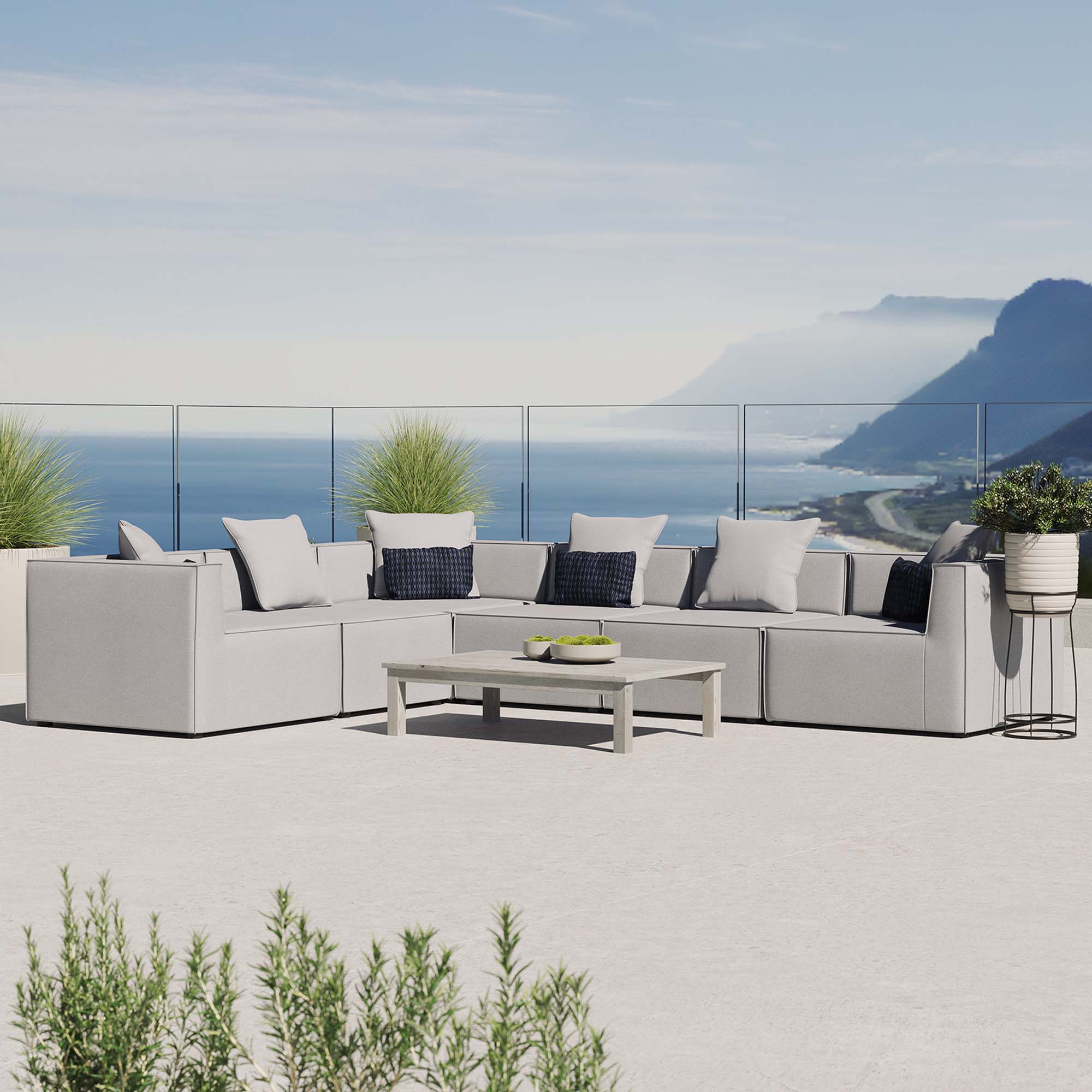 Saybrook Outdoor Patio Upholstered 6-Piece Sectional Sofa
