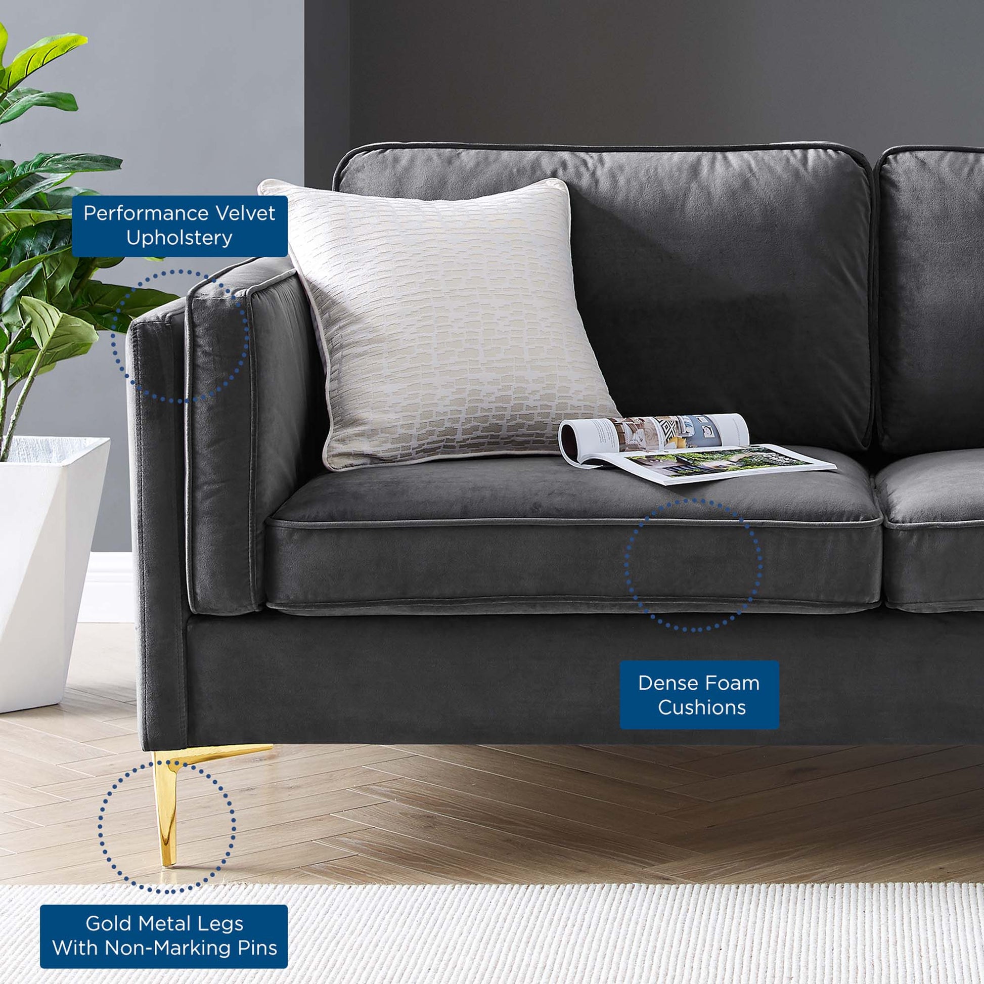 Kaiya Performance Velvet Sofa - Midnight Blue