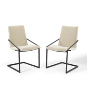 Pitch Dining Armchair Upholstered Fabric Set of 2 - Black Beige
