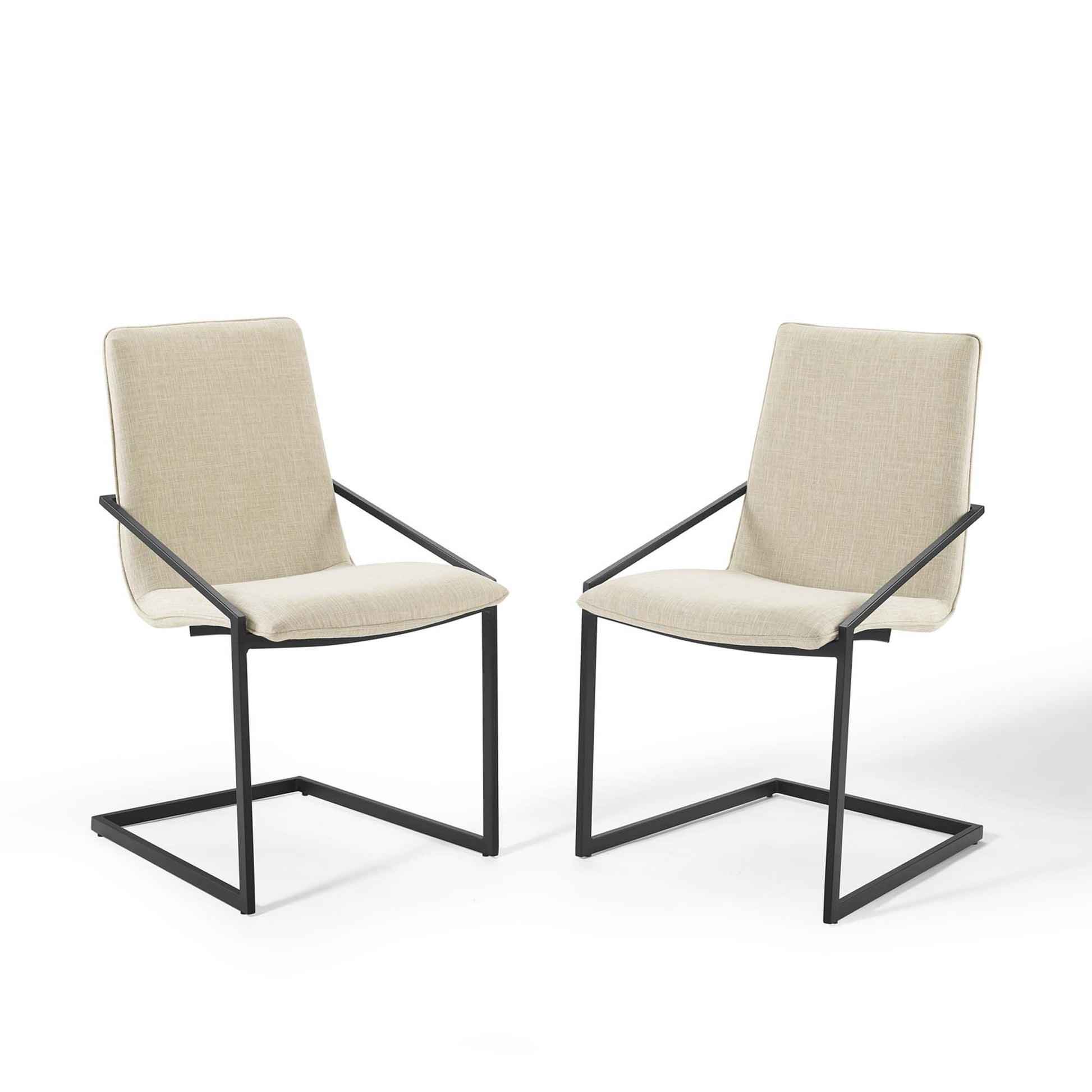 Pitch Dining Armchair Upholstered Fabric Set of 2 - Black Beige