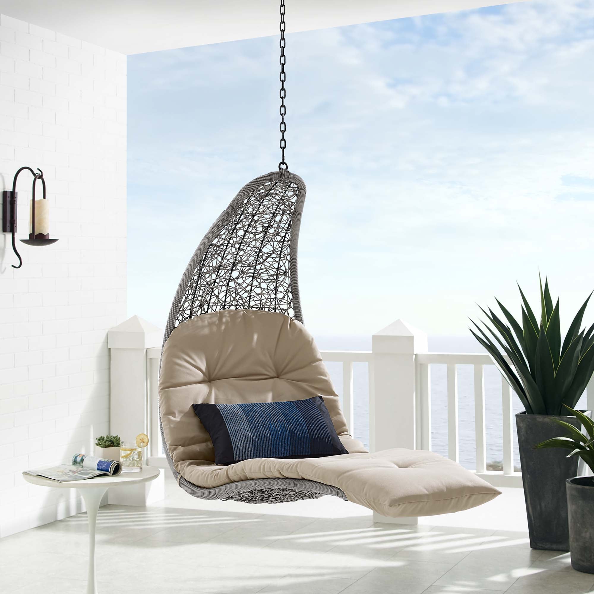 Landscape Hanging Chaise Lounge Outdoor Patio Swing Chair - Light Gray Turquoise