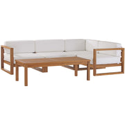 Upland Outdoor Patio Teak Wood 5-Piece Sectional Sofa Set - Natural White