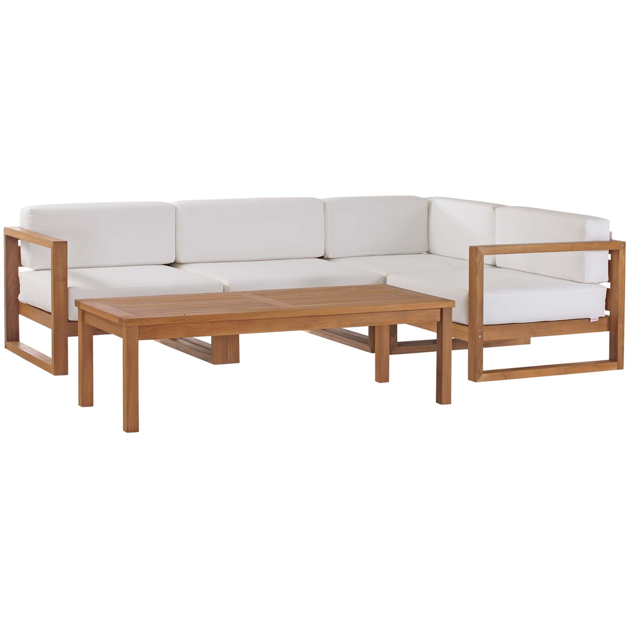 Upland Outdoor Patio Teak Wood 5-Piece Sectional Sofa Set - Natural White