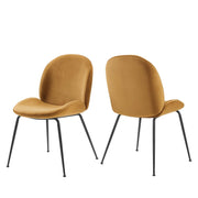 Scoop Black Powder Coated Steel Leg Performance Velvet Dining Chairs - Set of 2 - Cognac