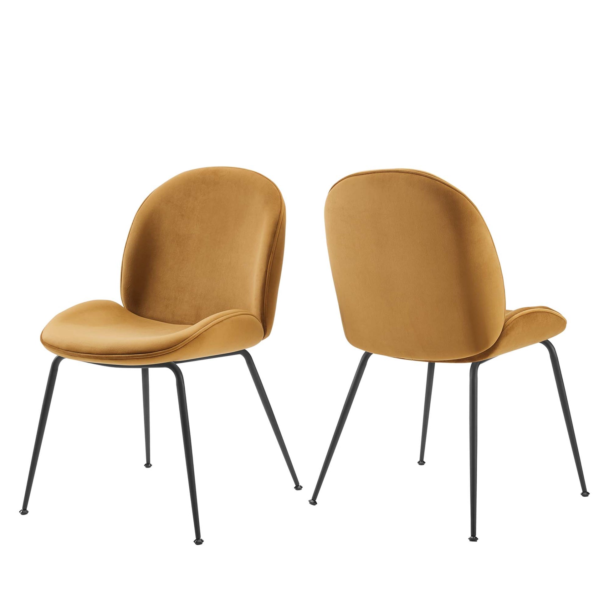 Scoop Black Powder Coated Steel Leg Performance Velvet Dining Chairs - Set of 2 - Cognac