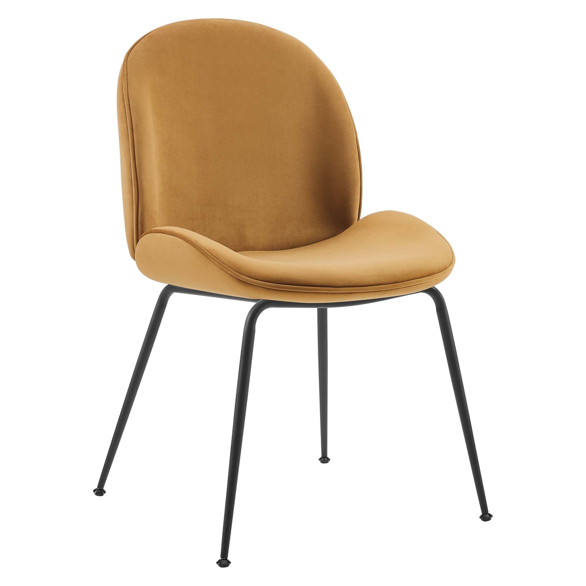 Scoop Black Powder Coated Steel Leg Performance Velvet Dining Chairs - Set of 2 - Orange