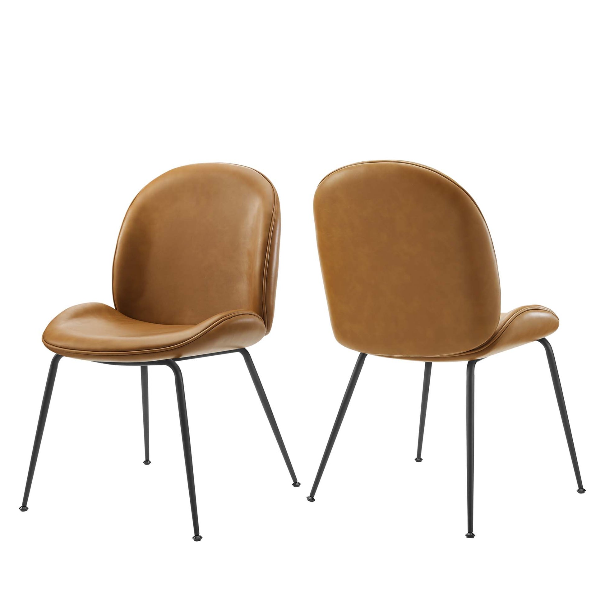 Scoop Black Powder Coated Steel Leg Vegan Leather Dining Chairs - Set of 2 - Tan