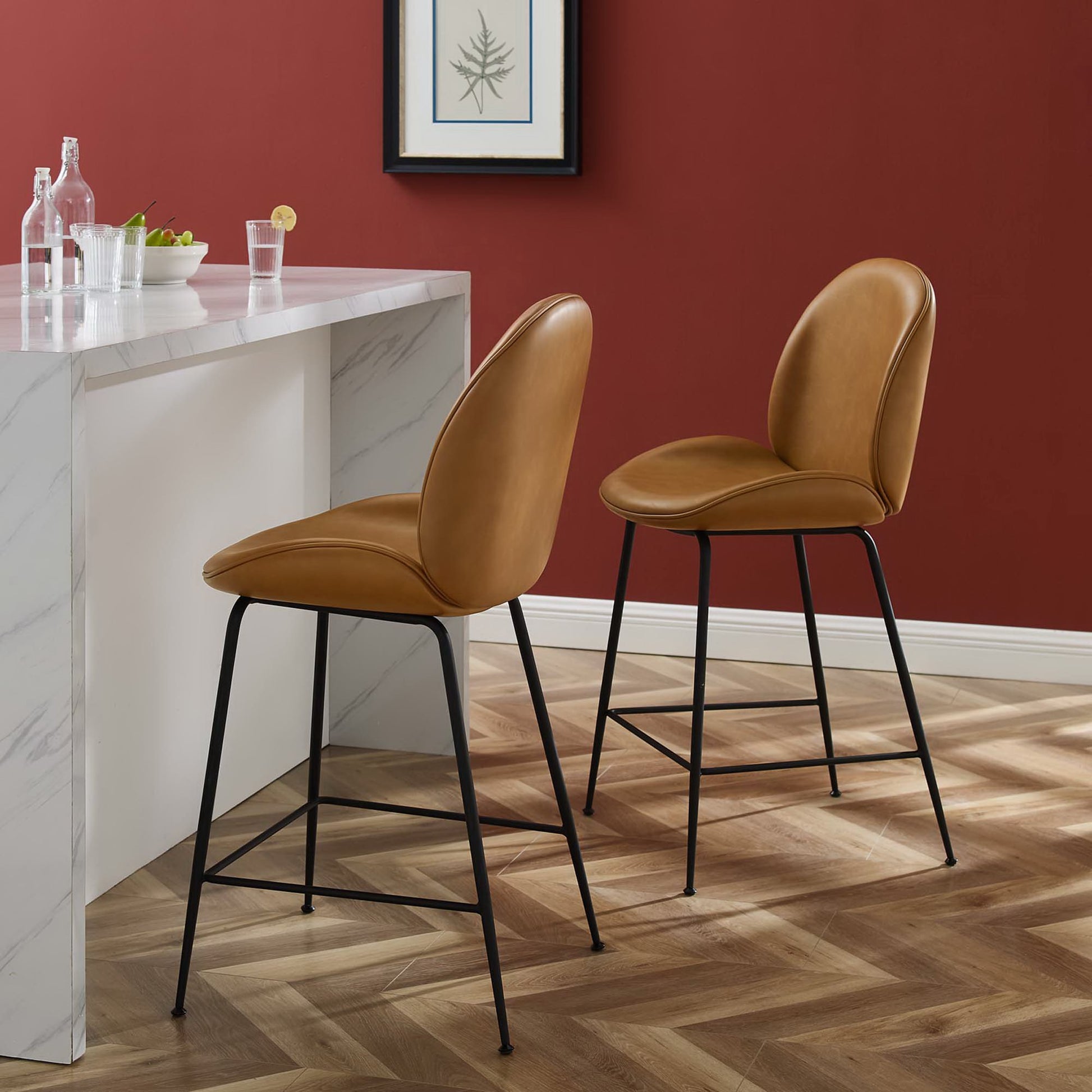 Scoop Black Powder Coated Steel Leg Vegan Leather Counter Stool