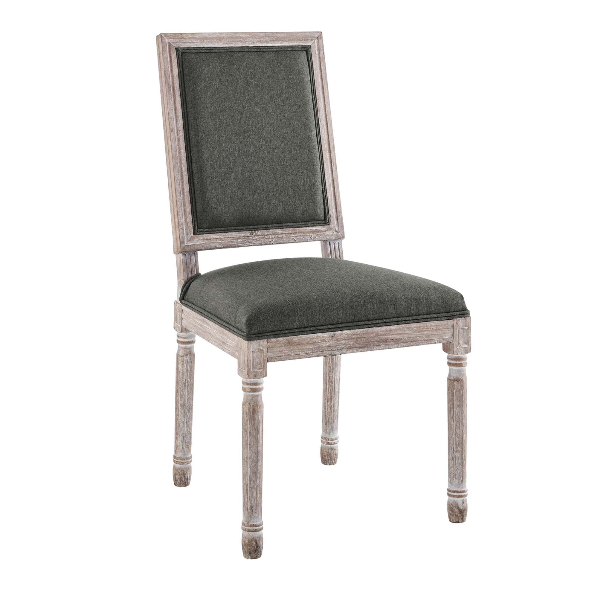 Court French Vintage Upholstered Fabric Dining Side Chair - Natural Gray