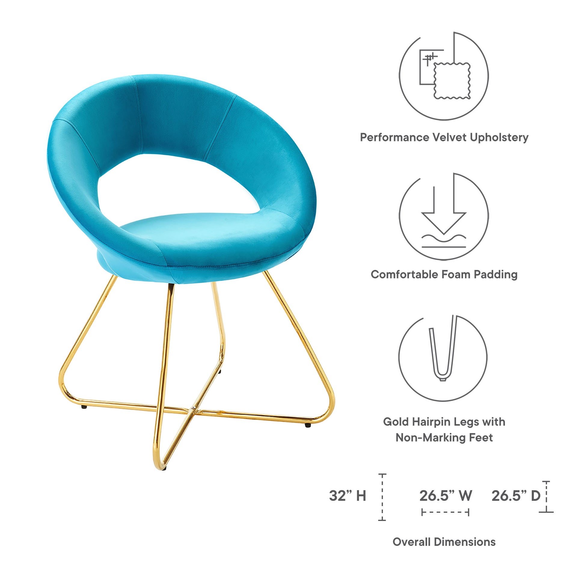 Nouvelle Performance Velvet Dining Chair Set of 2 - Gold Charcoal