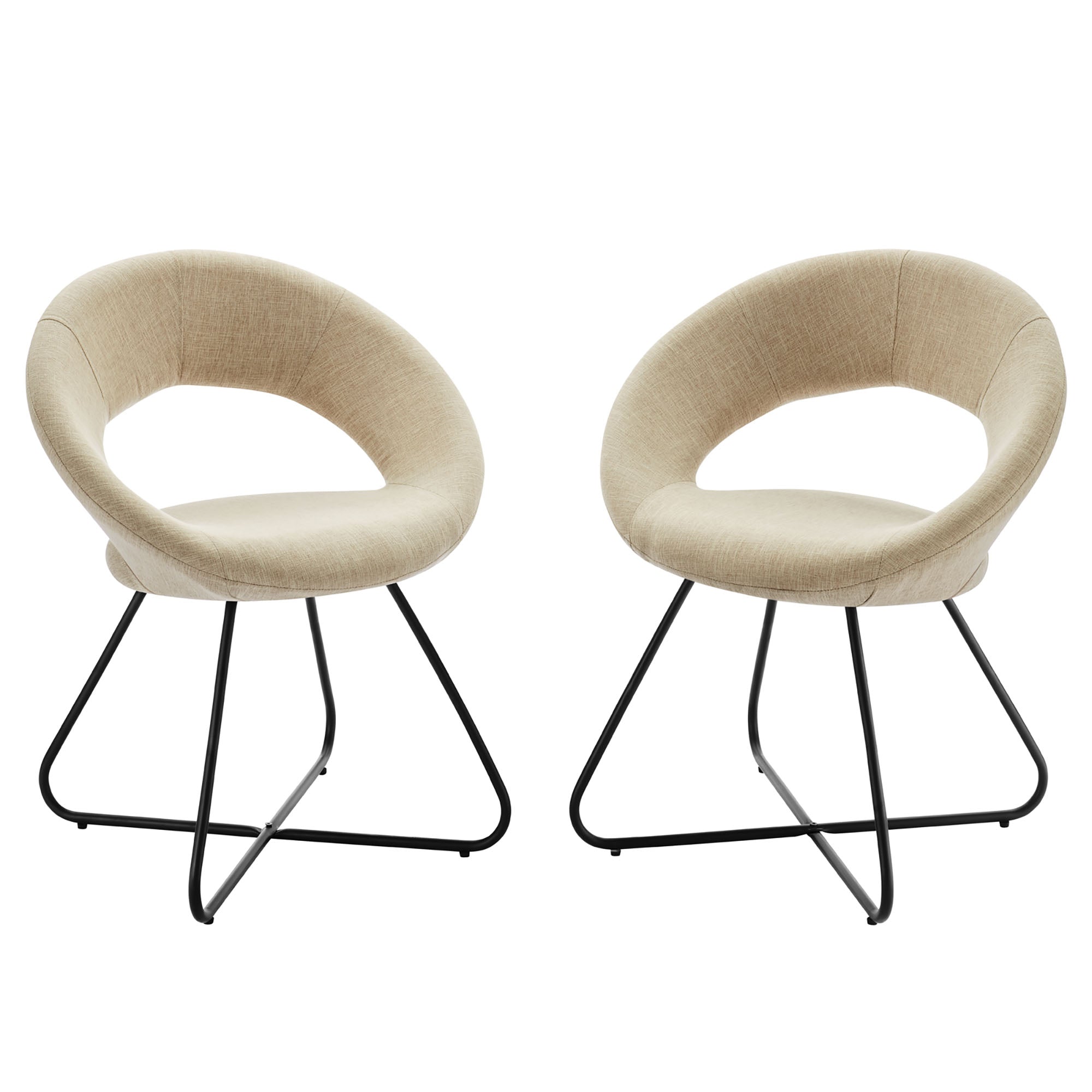 Nouvelle Upholstered Fabric Dining Chair Set of 2 - Black Beige