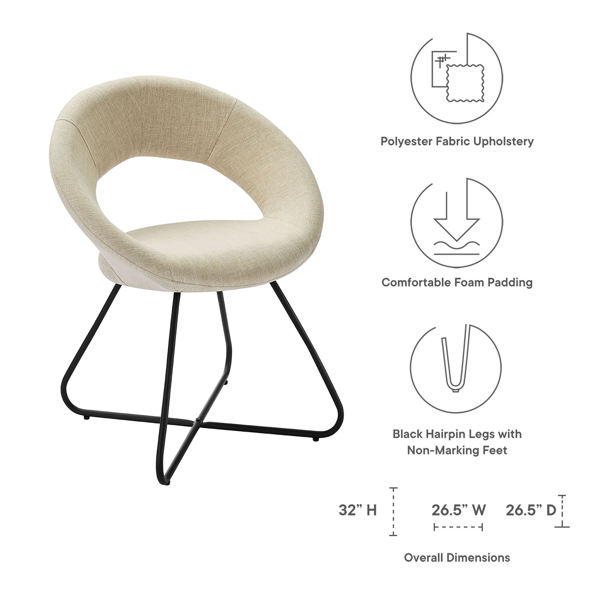 Nouvelle Upholstered Fabric Dining Chair Set of 2 - Black Light Gray