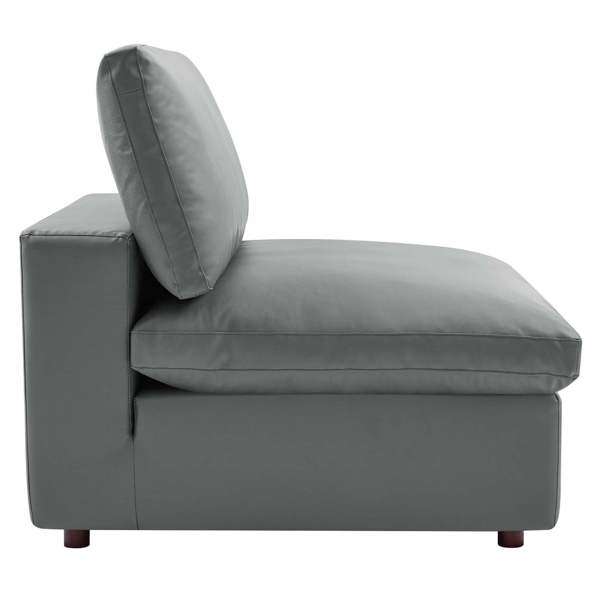 Commix Down Filled Overstuffed Vegan Leather Armless Chair - Tan
