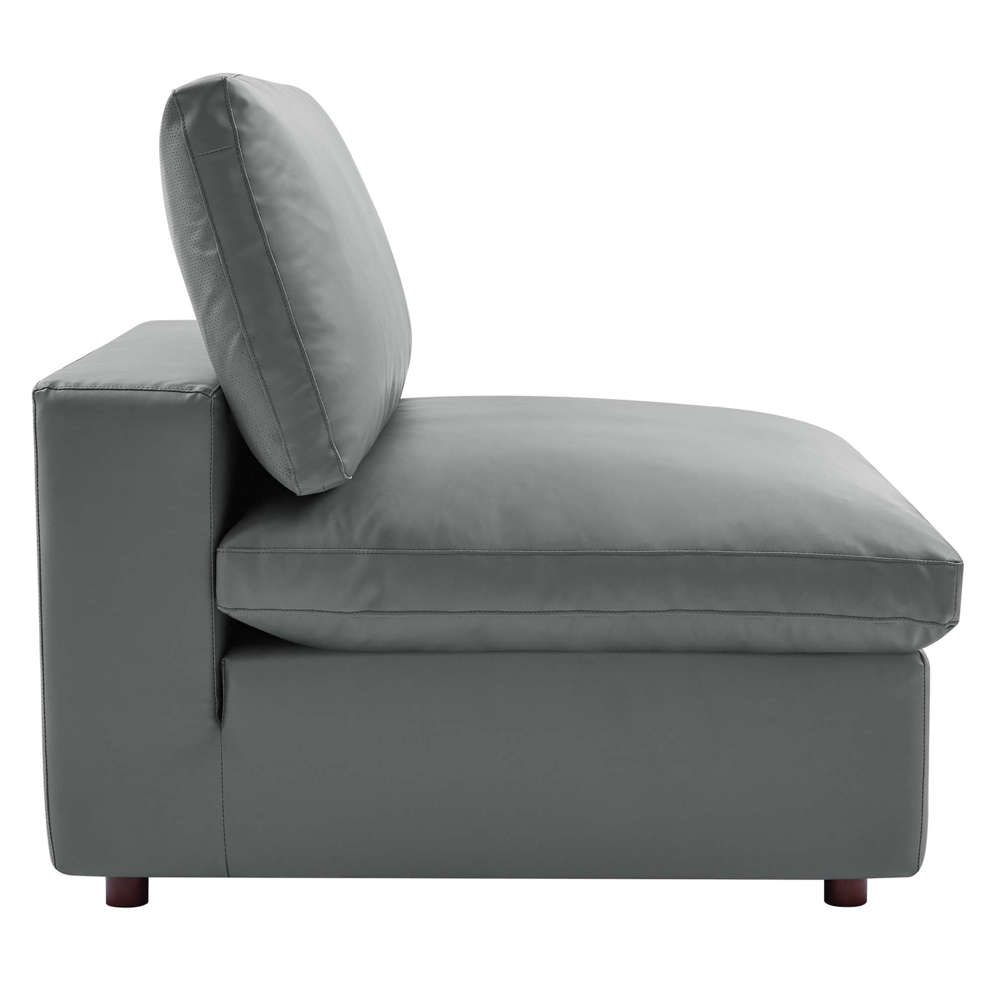 Commix Down Filled Overstuffed Vegan Leather Armless Chair - Tan