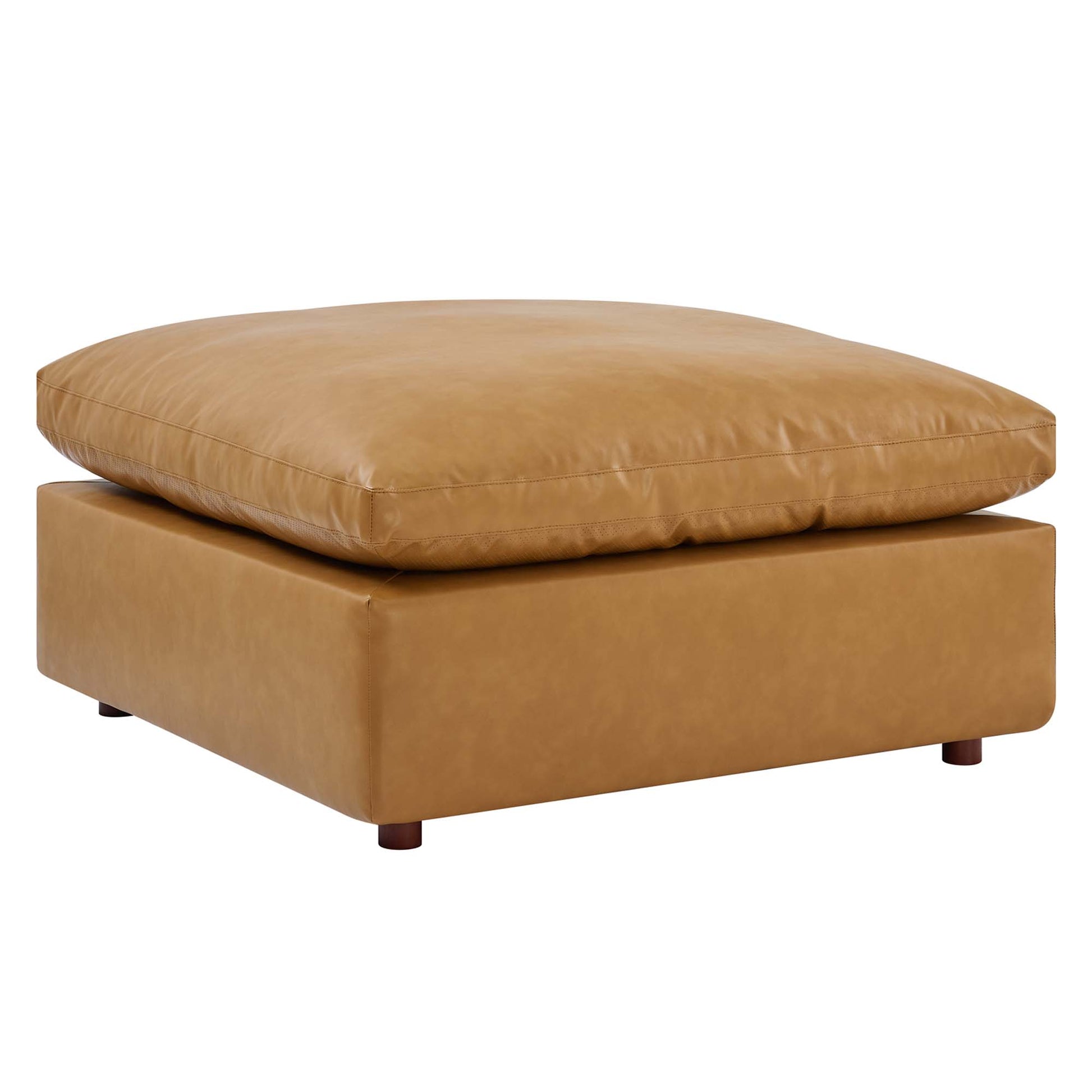 Commix Down Filled Overstuffed Vegan Leather Ottoman - Tan