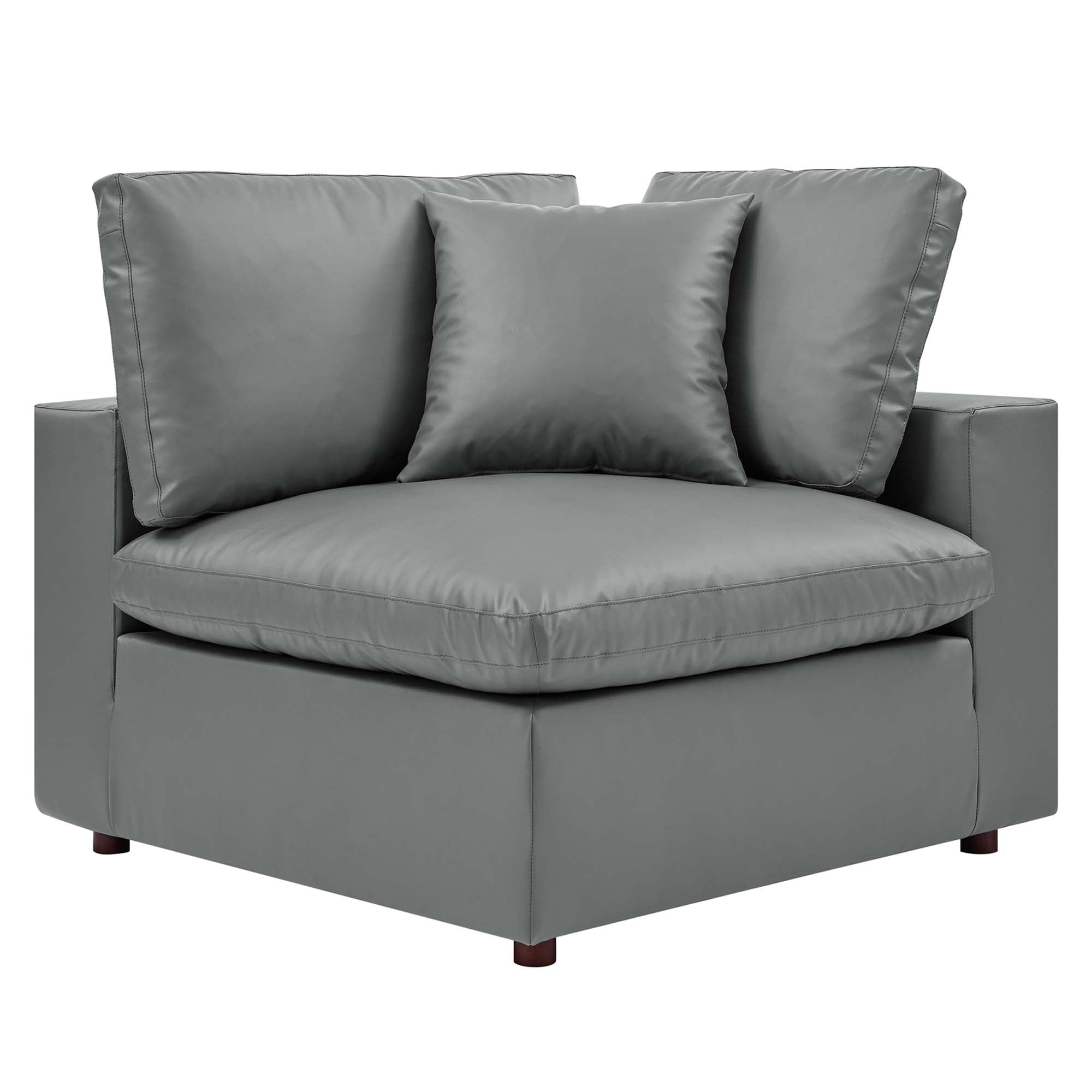 Commix Down Filled Overstuffed Vegan Leather Corner Chair - Gray