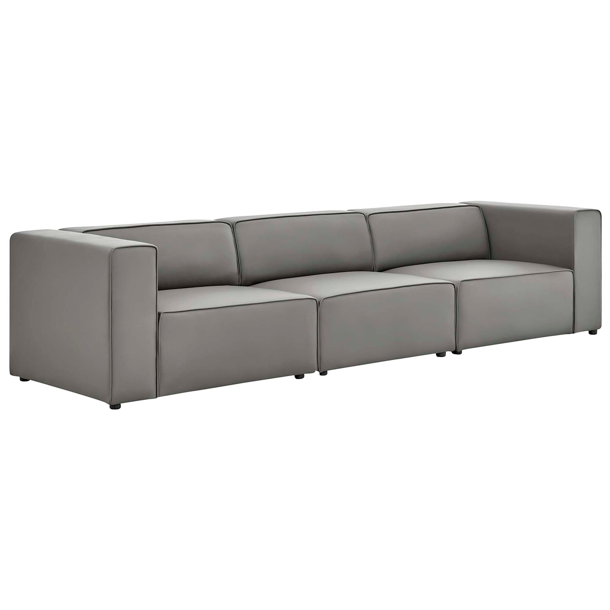 Mingle Vegan Leather 3-Piece Sectional Sofa - Gray