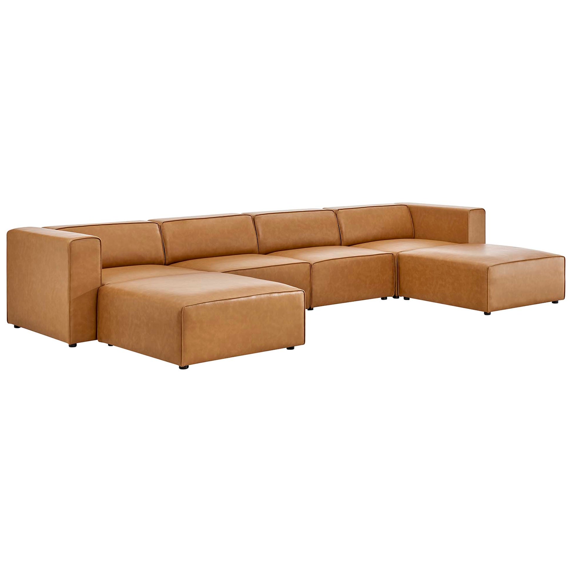 Mingle Vegan Leather 4-Piece Sofa and 2 Ottomans Set - Tan