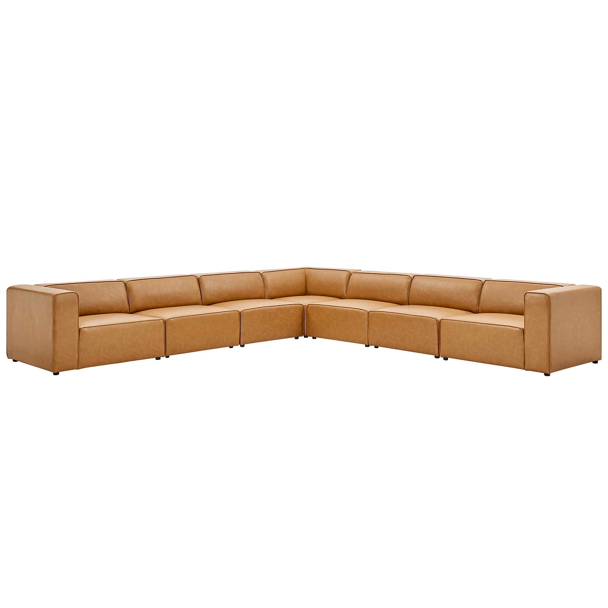 Mingle 7-Piece Vegan Leather Sectional Sofa - Tan