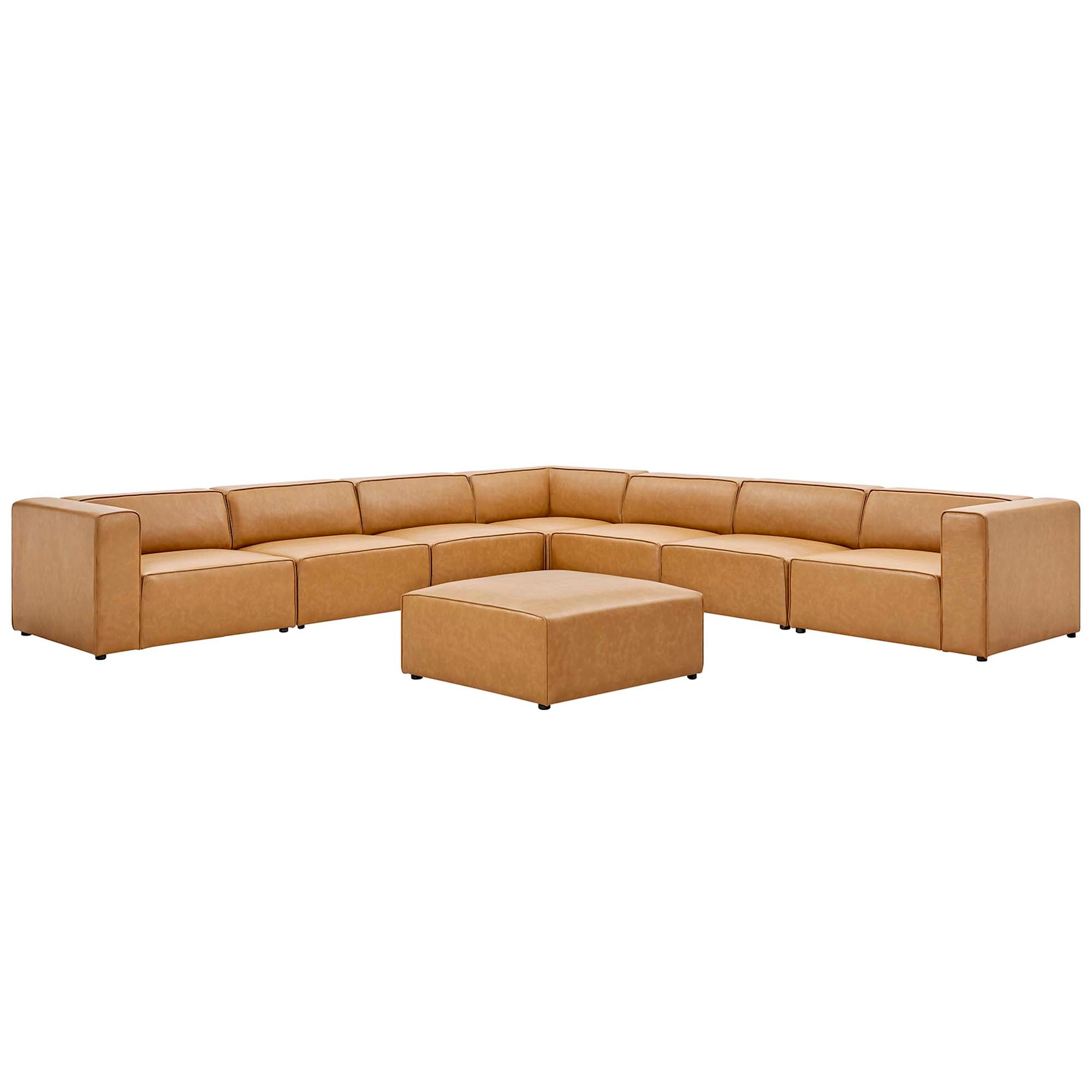 Mingle Vegan Leather 8-Piece Sectional Sofa Set - Tan
