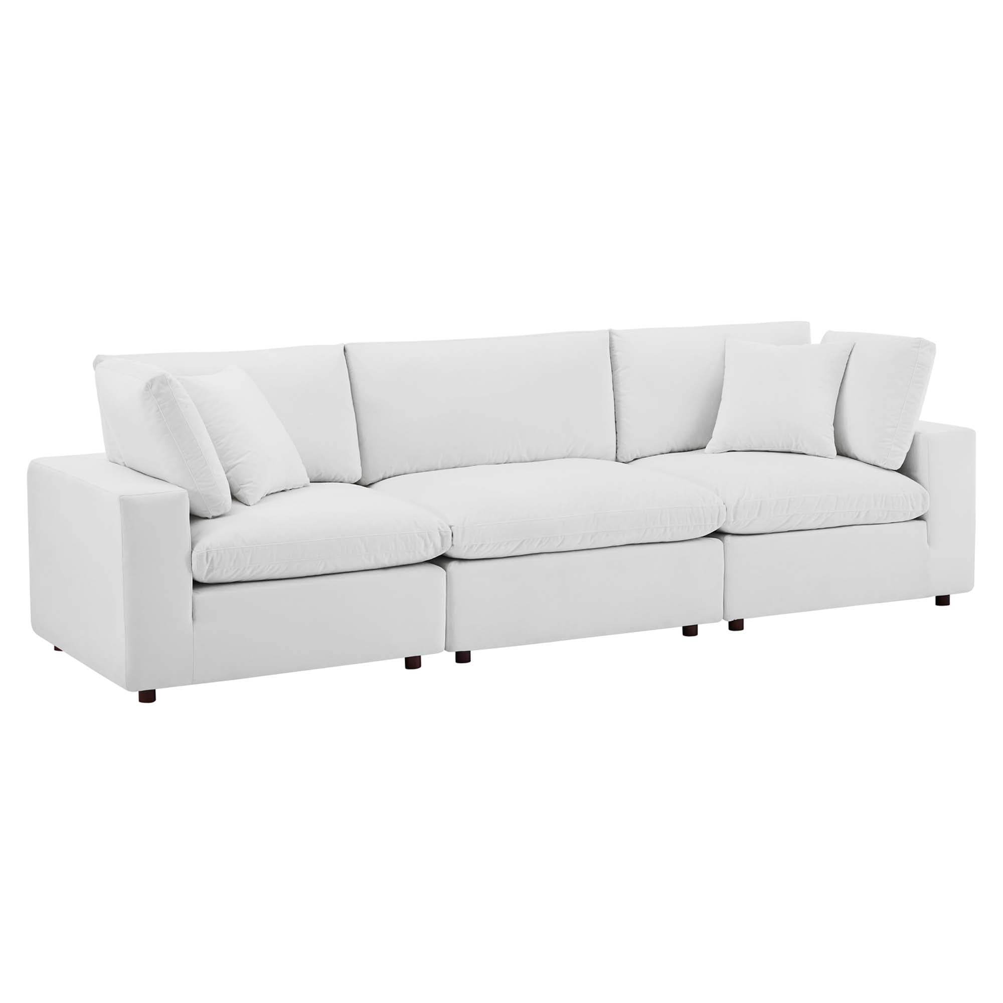 Commix Down Filled Overstuffed Performance Velvet 3-Seater Sofa - White