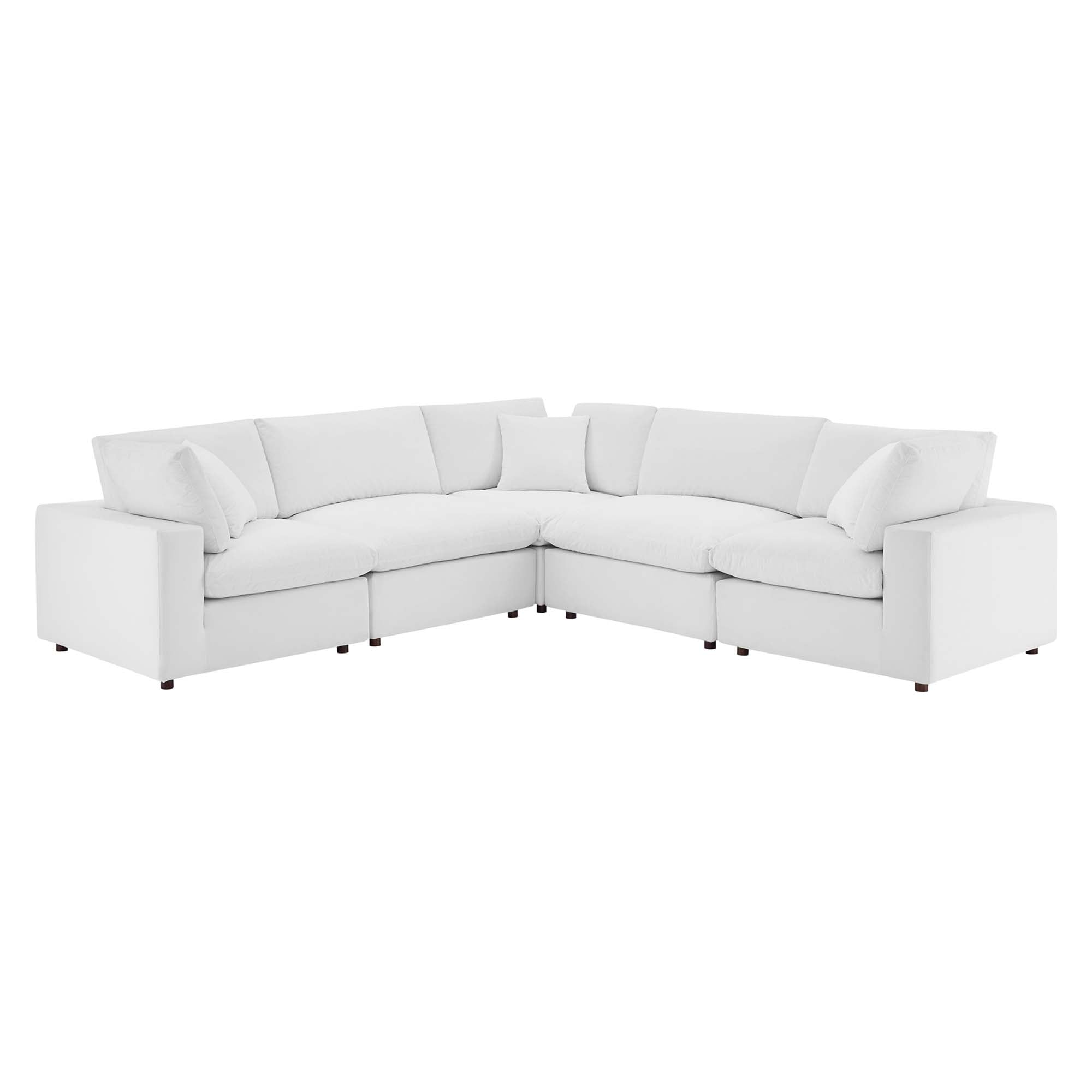 Commix 5-Piece Down Filled Overstuffed Performance Velvet Sectional Sofa - White