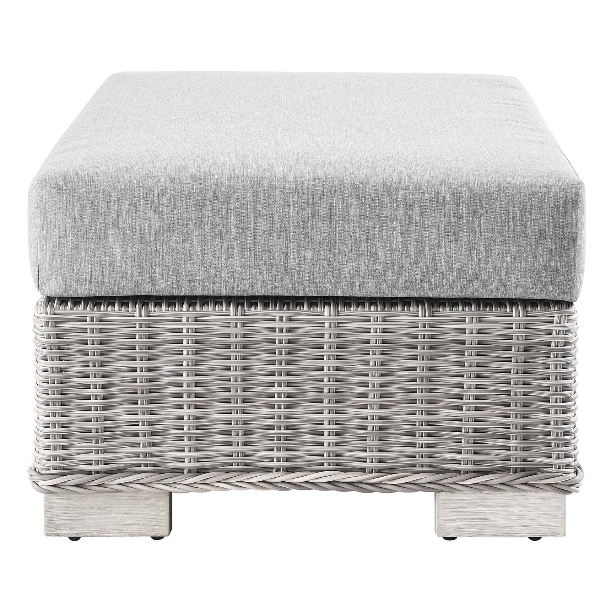 Conway Outdoor Patio Wicker Rattan Ottoman - Light Gray White