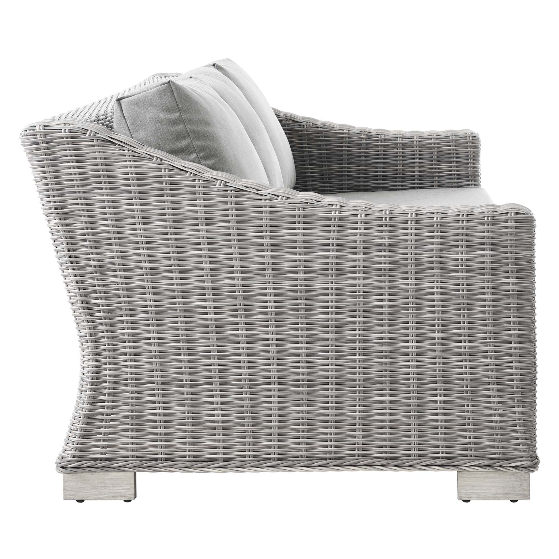 Conway Outdoor Patio Wicker Rattan Sofa - Light Gray Light Blue