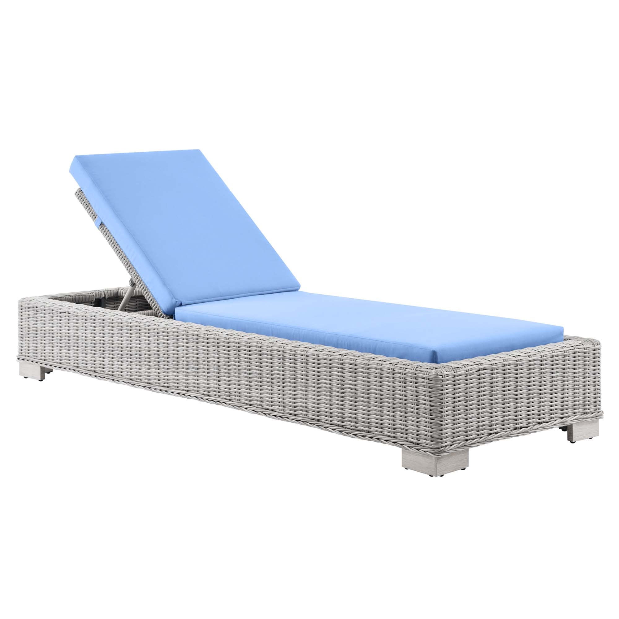 Conway Outdoor Wicker Rattan Chaise Lounge - Light Gray Light Blue
