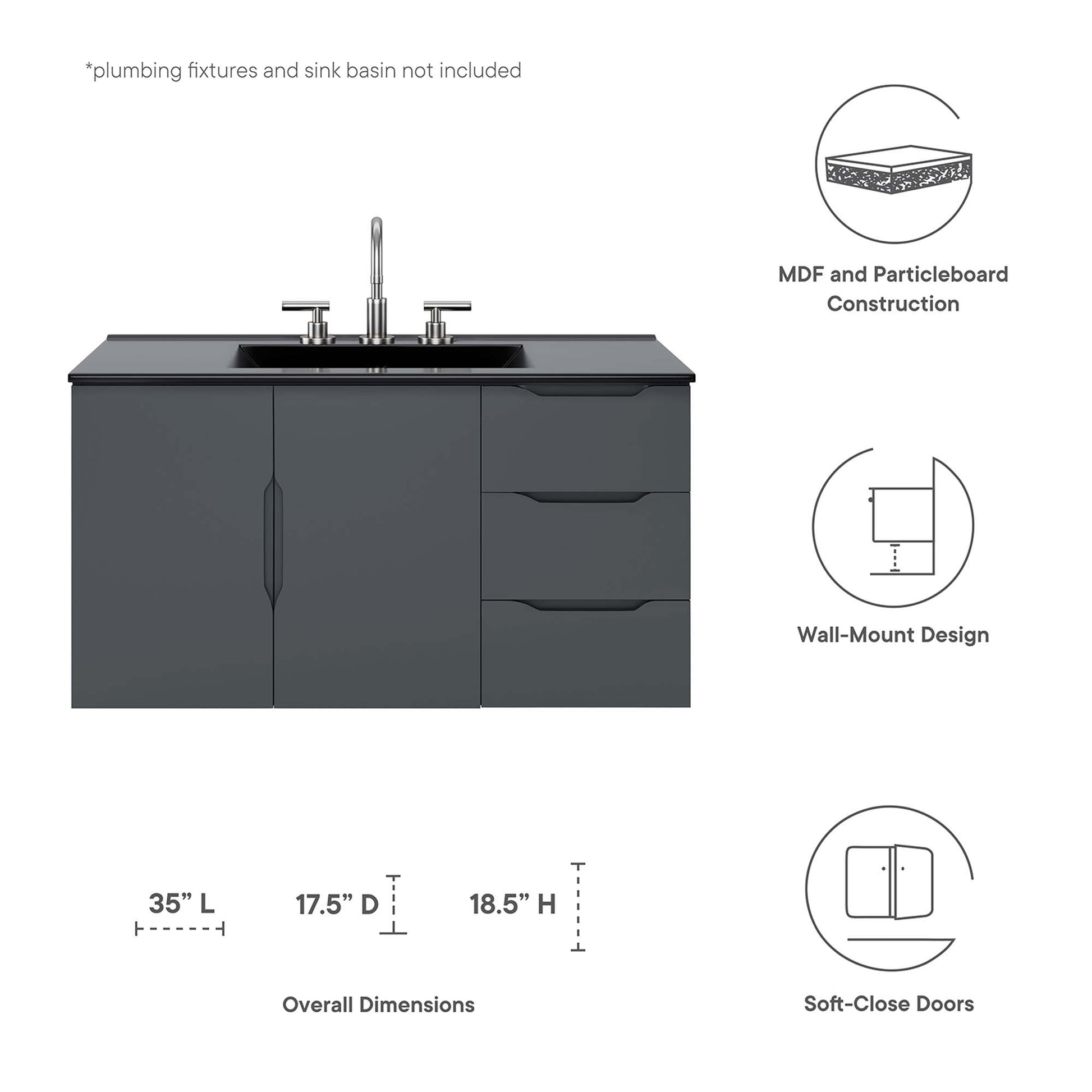 Vitality 36" Bathroom Vanity Cabinet (Sink Basin Not Included) - White