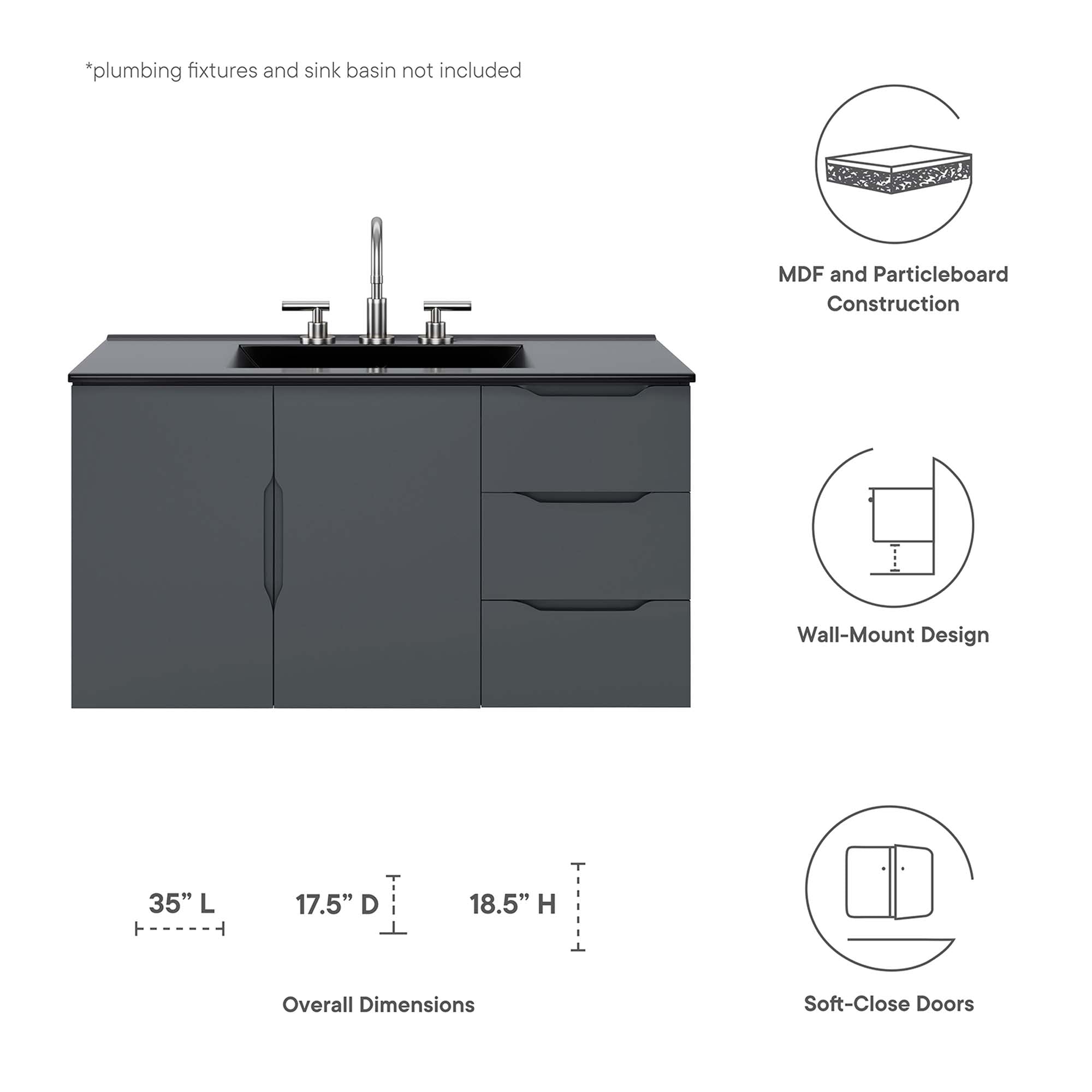 Vitality 36" Bathroom Vanity Cabinet (Sink Basin Not Included) - White