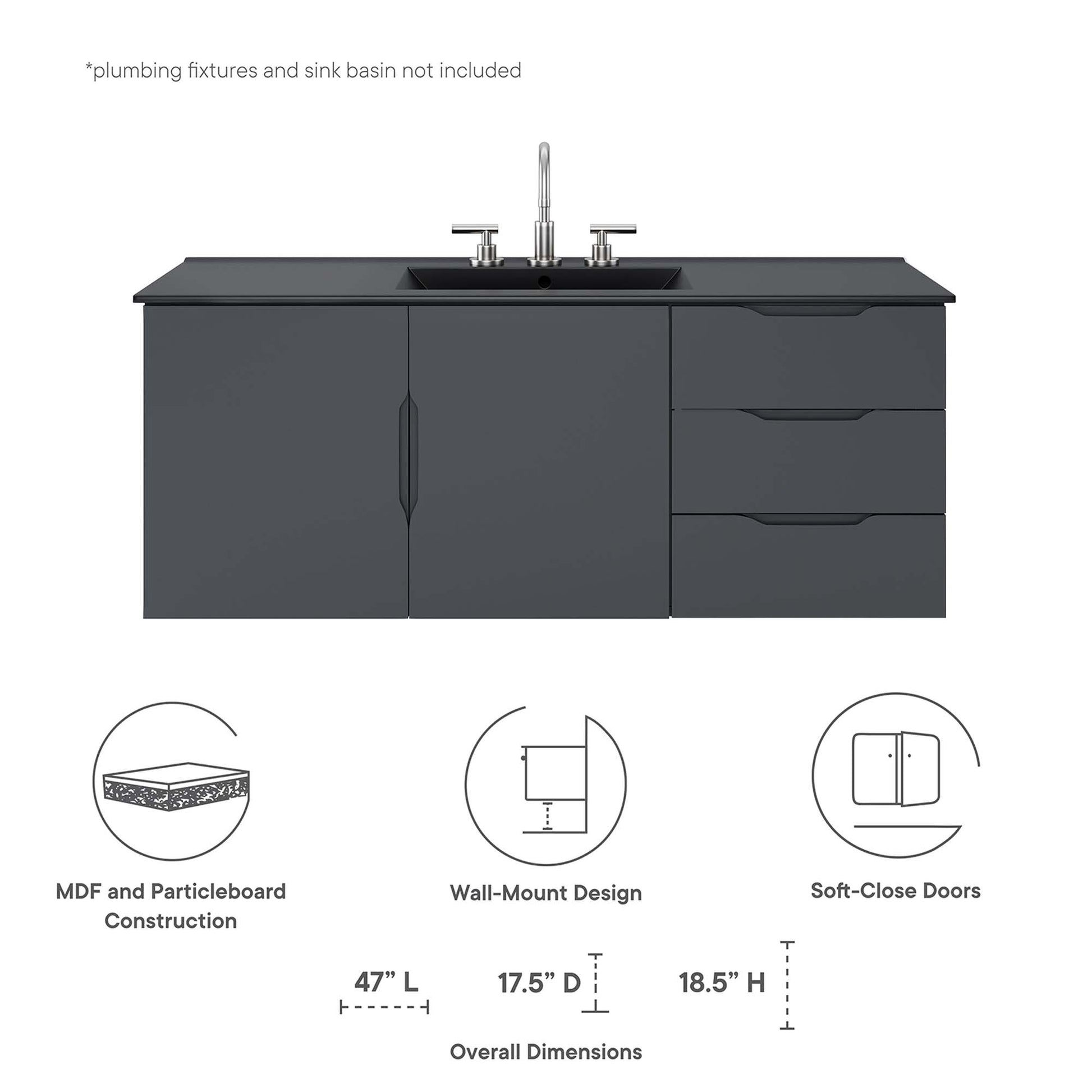 Vitality 48" Double or Single Sink Compatible (Not Included) Bathroom Vanity Cabinet - White