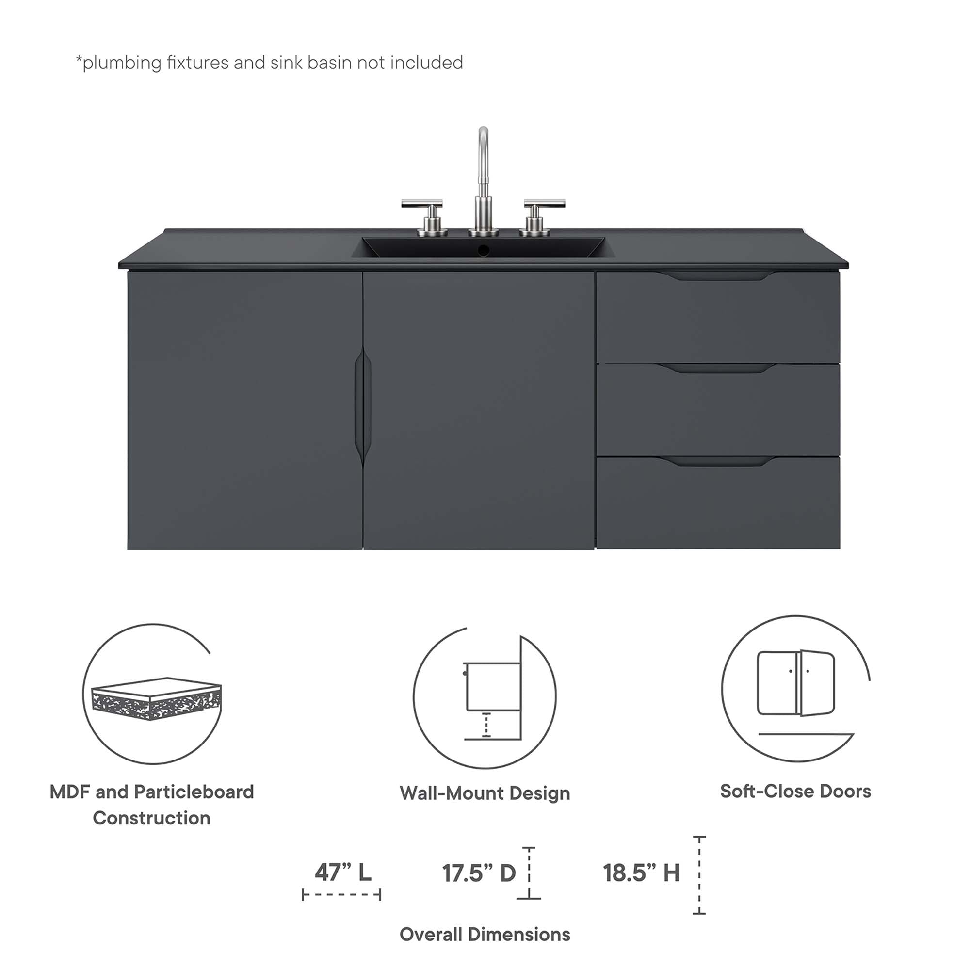 Vitality 48" Double or Single Sink Compatible (Not Included) Bathroom Vanity Cabinet - White