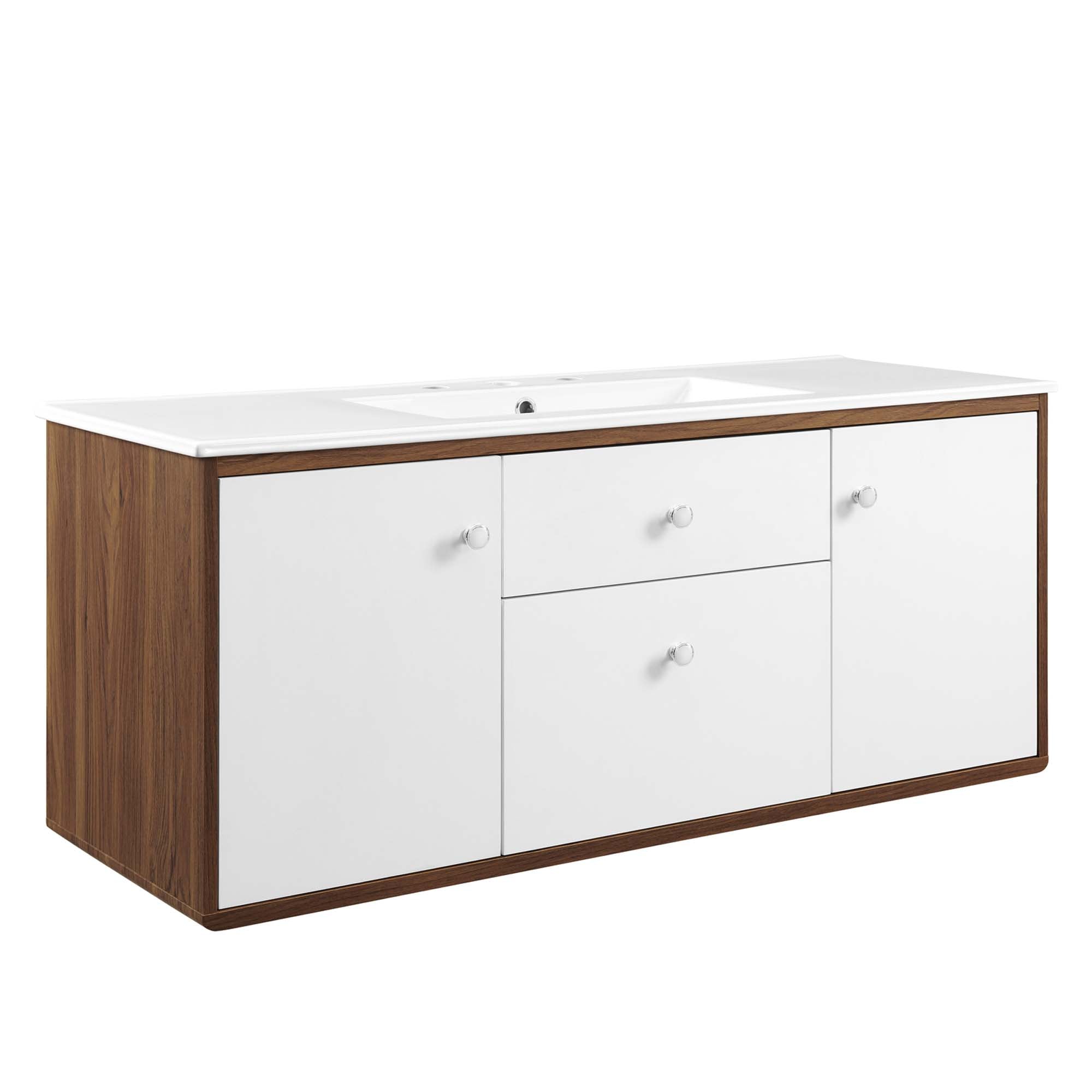 Transmit 48" Wall-Mount Bathroom Vanity - Walnut White