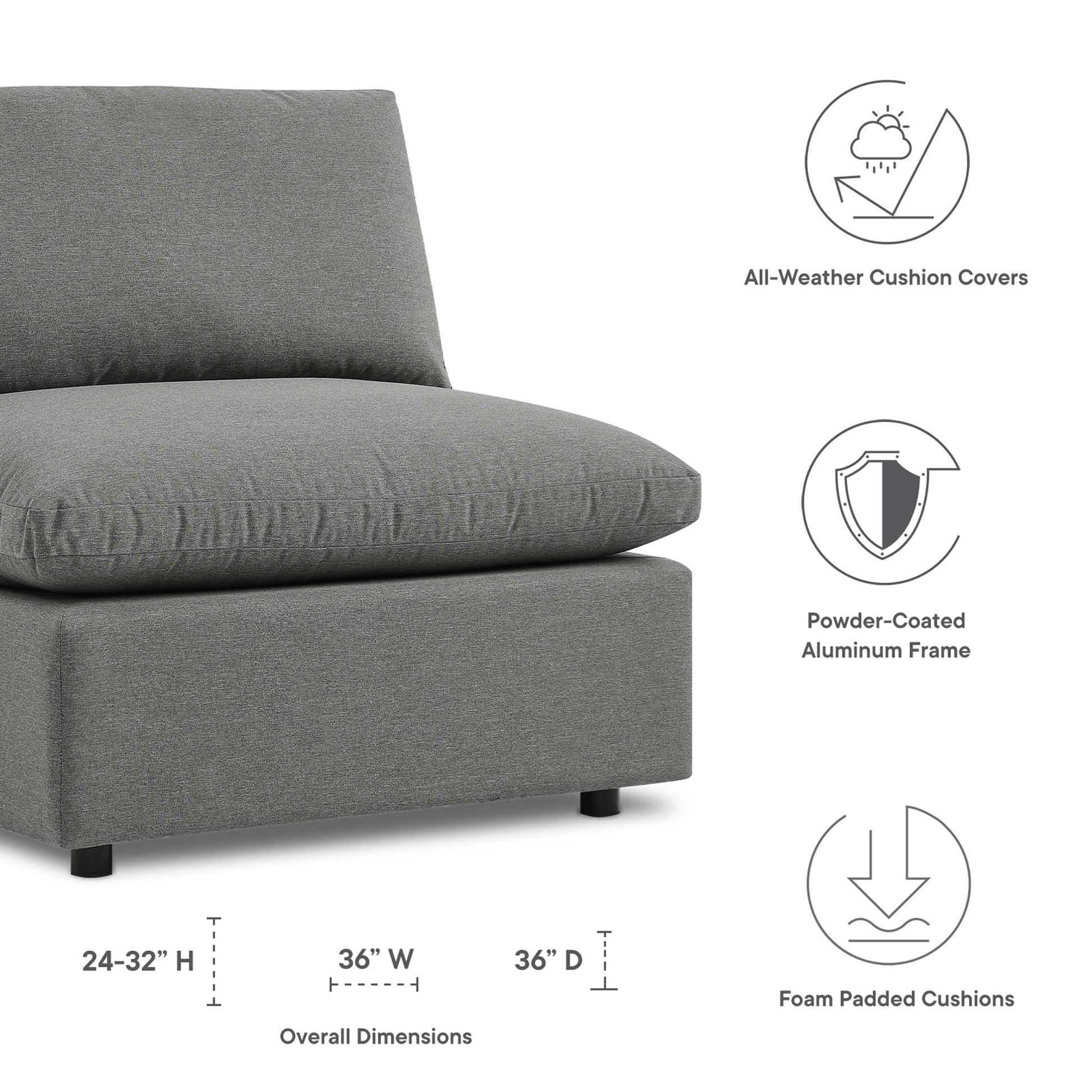 Commix Overstuffed Outdoor Patio Armless Chair - White