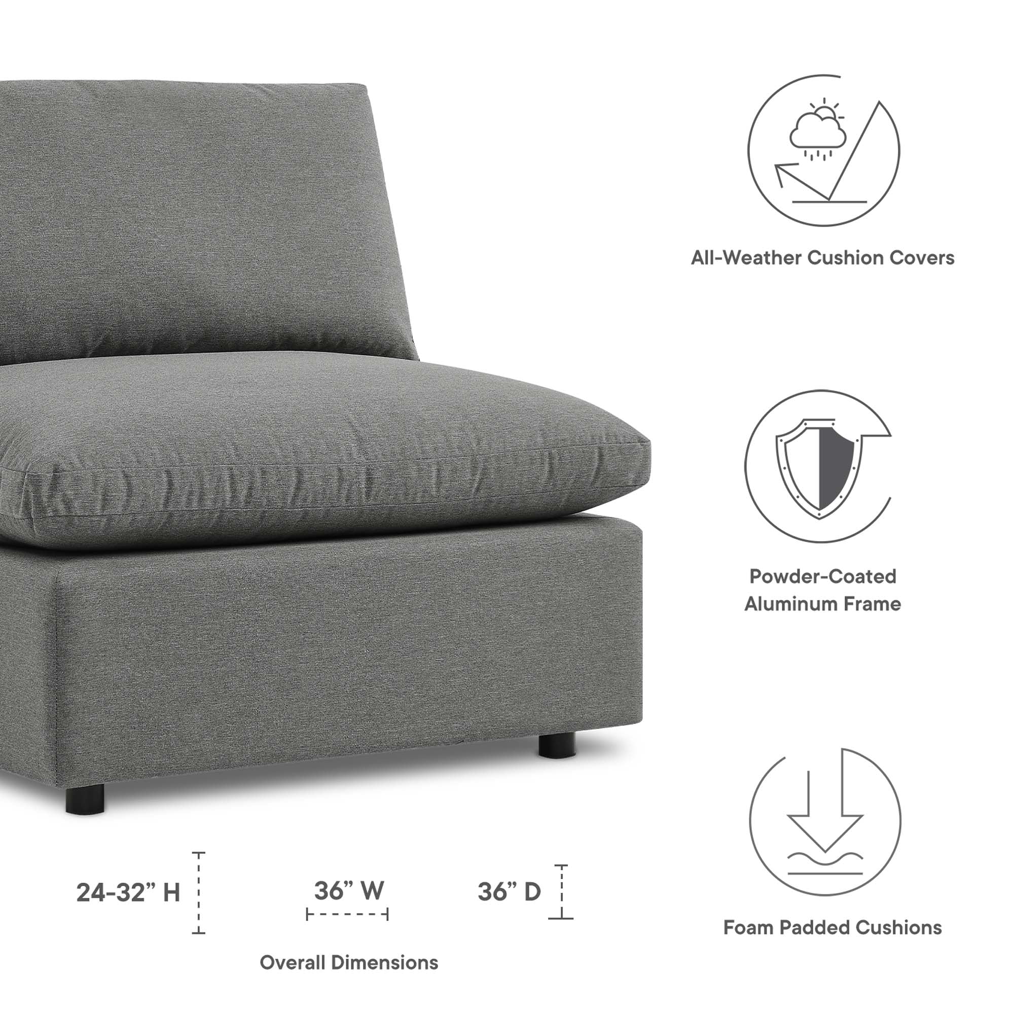 Commix Overstuffed Outdoor Patio Armless Chair - White