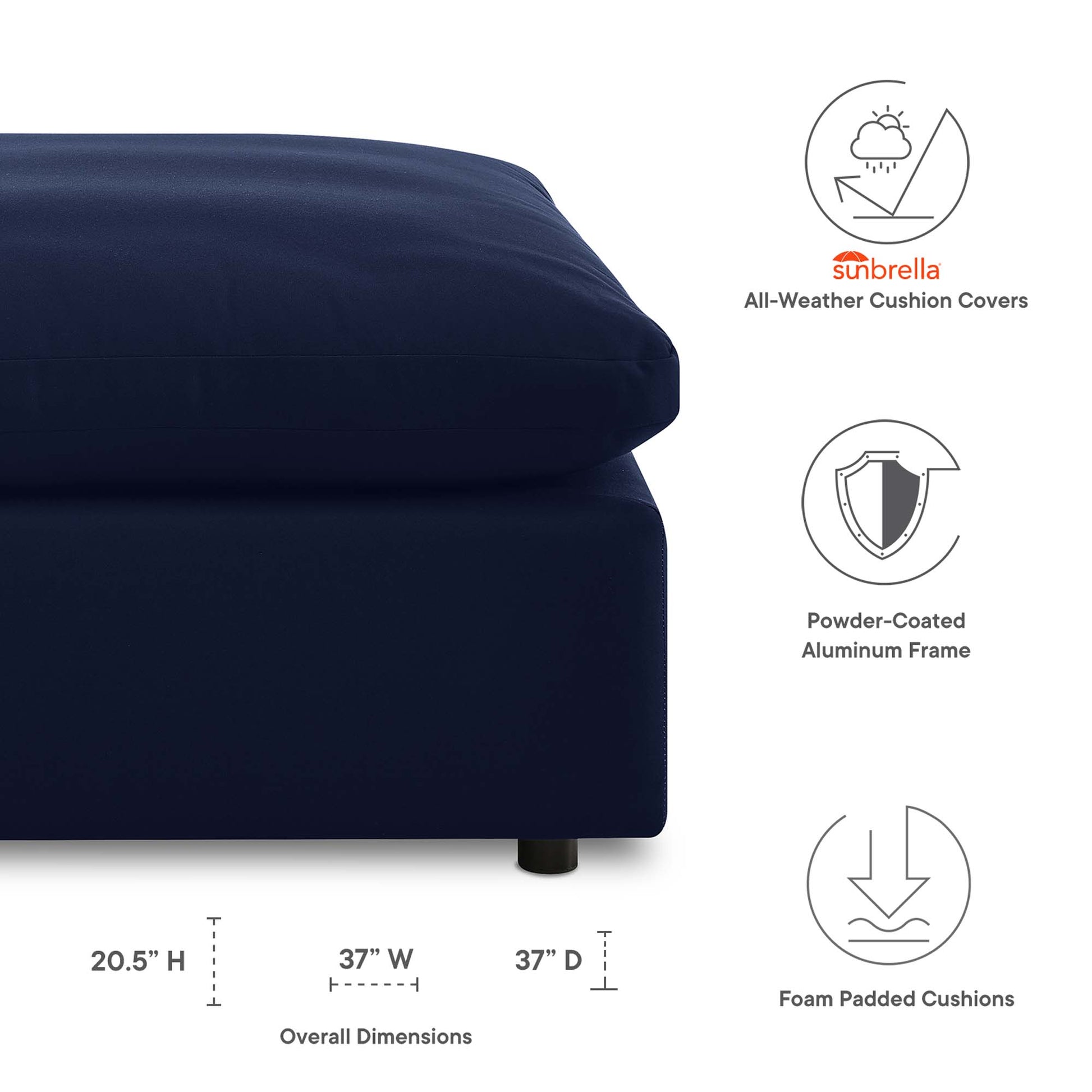 Commix Sunbrella® Outdoor Patio Ottoman - Gray