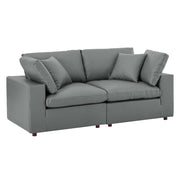 Commix Down Filled Overstuffed Vegan Leather Loveseat - Gray