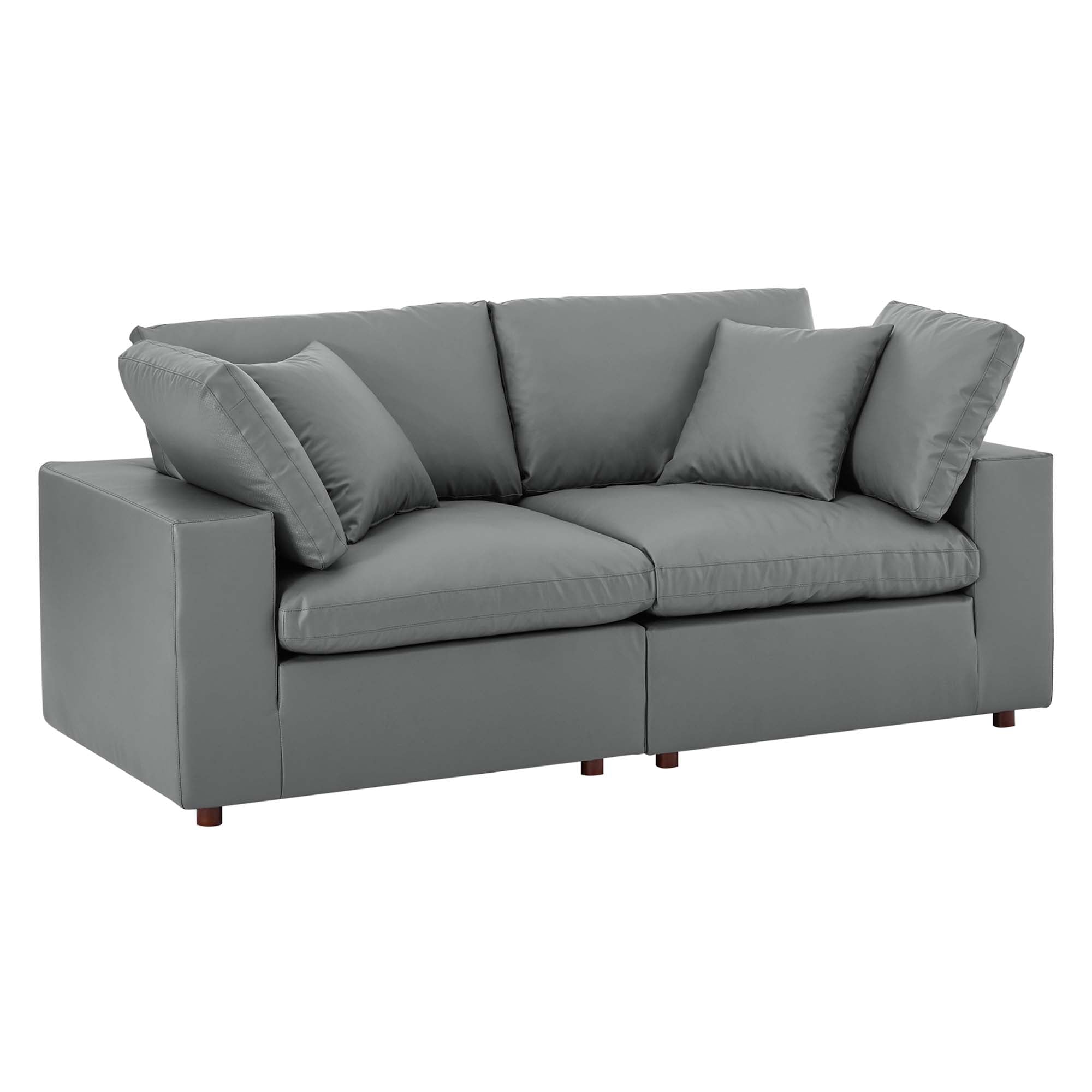 Commix Down Filled Overstuffed Vegan Leather Loveseat - Gray