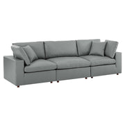 Commix Down Filled Overstuffed Vegan Leather 3-Seater Sofa - Gray