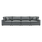 Commix Down Filled Overstuffed Vegan Leather 4-Seater Sofa - Gray