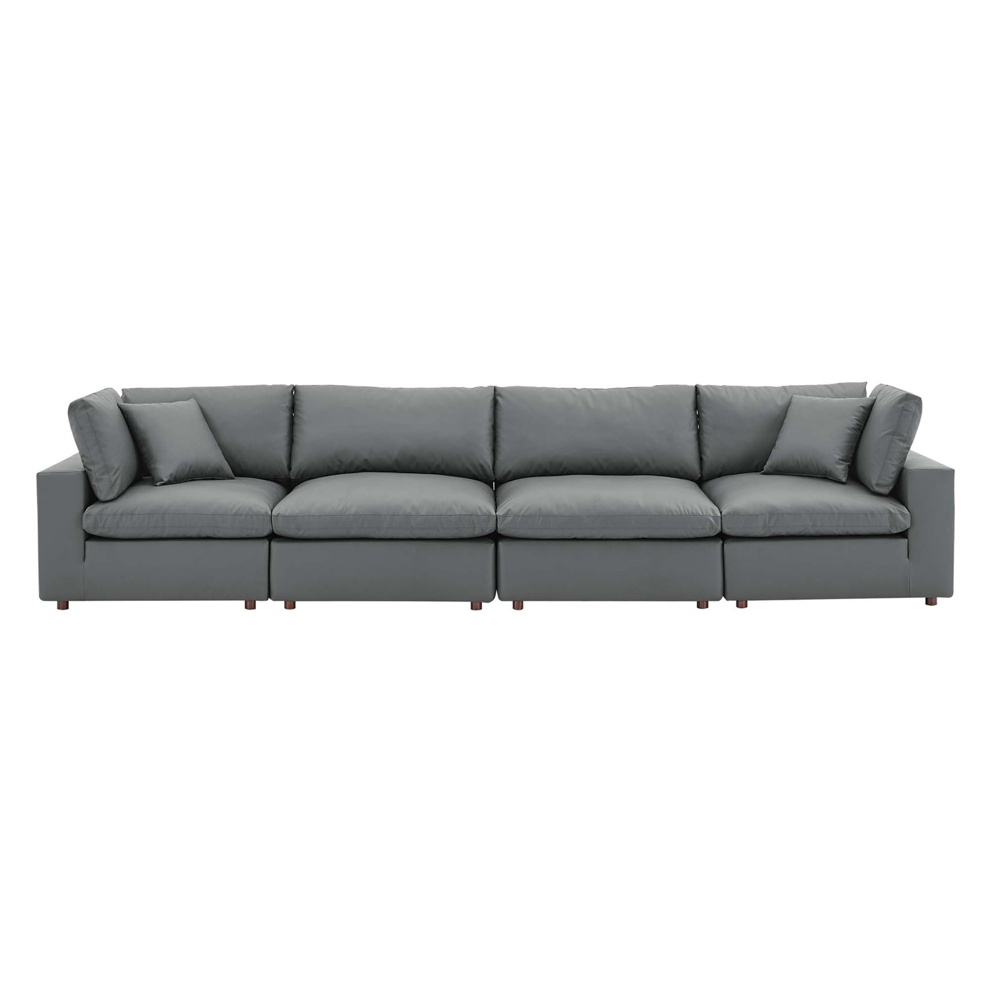 Commix Down Filled Overstuffed Vegan Leather 4-Seater Sofa - Gray
